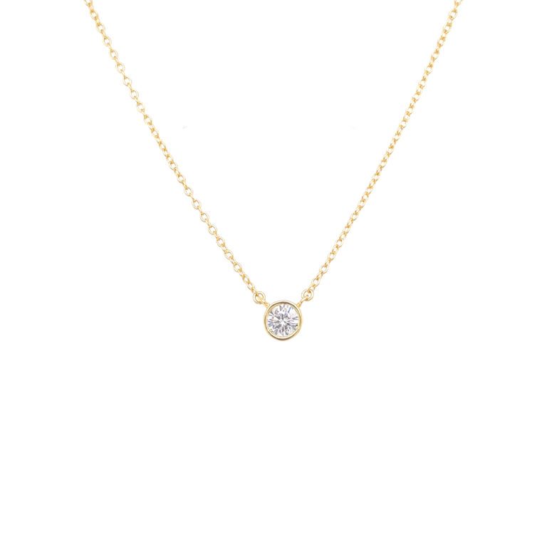 Cadena solitario bezel diamante oro 18k Joyería Petunia