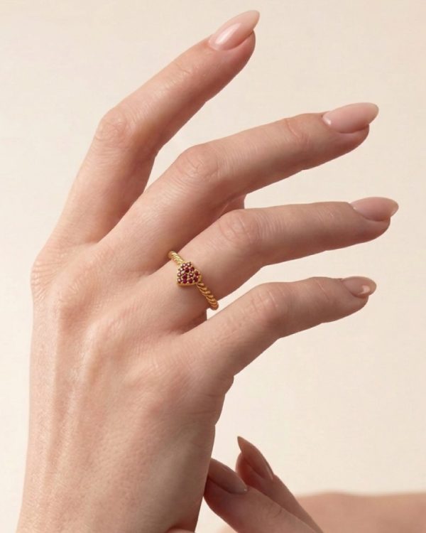 Anillo corazon rojo oro - Imagen 2