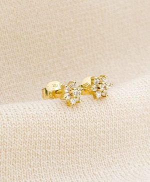 Aretes roseta oro 6 petalos