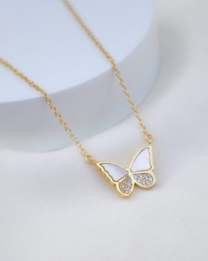 Cadena mariposa nacar dorado