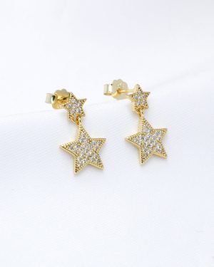 Aretes estrella doble colgante
