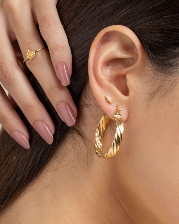 Aretes punto perla dorado - Imagen 2