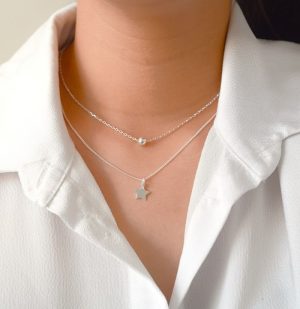 Cadena doble estrella plata