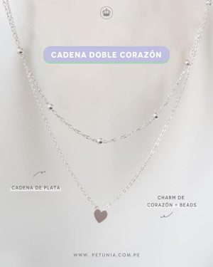 Cadena doble corazon plata