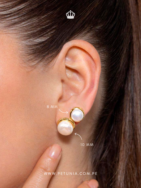 Aretes Media Perla dorado - Imagen 2