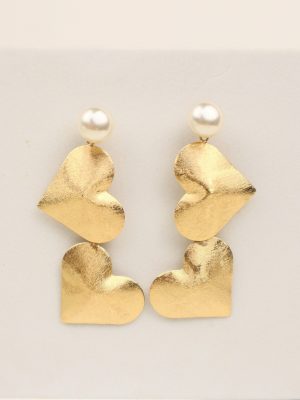 Aretes doble corazon perla