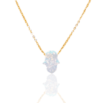 Cadena opalo blanco hamsa dorado