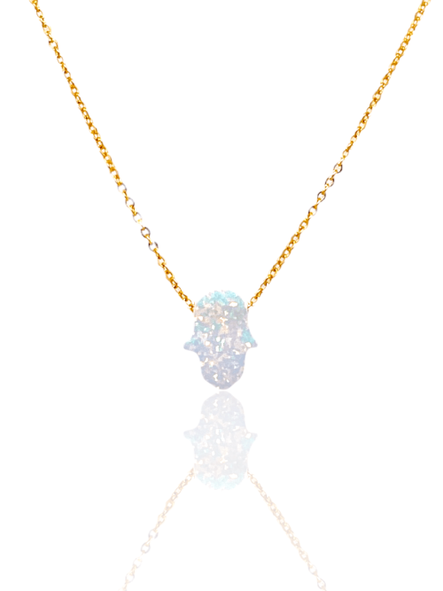 cadena hamsa opalo blanco Cadena opalo blanco hamsa dorado
