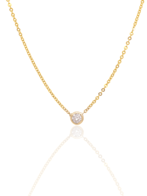 Cadena solitario bezel diamante oro 14k