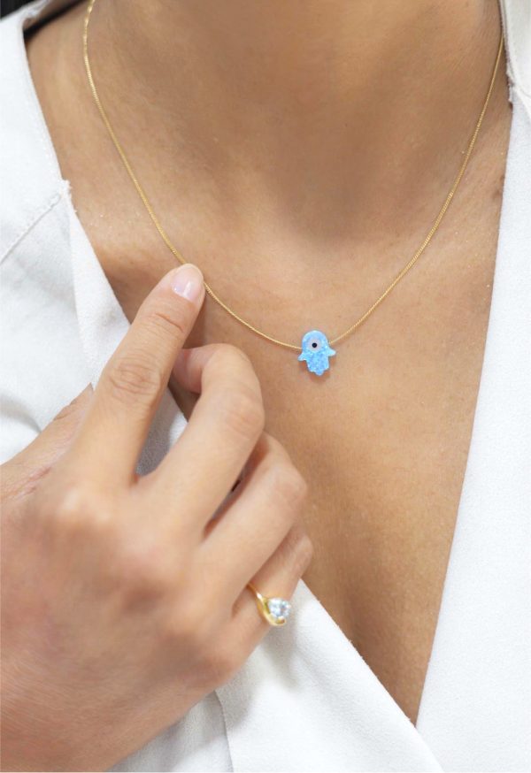 Cadena Hamsa celeste oro - Imagen 2