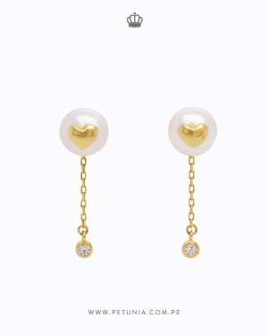 Aretes Perla Corazón Cadena Colgante