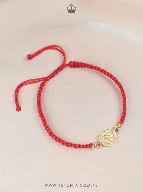 Pulsera San Benito rojo oro 10mm