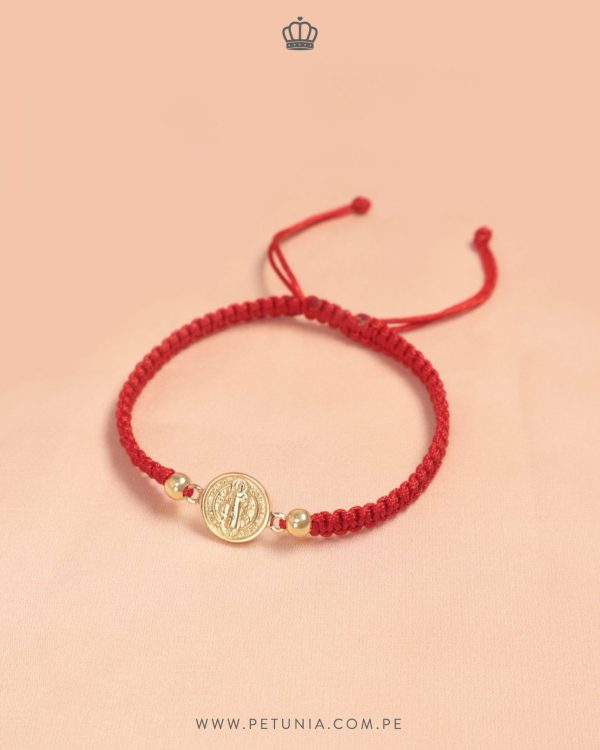 Pulsera San Benito rojo oro 10mm - Imagen 3