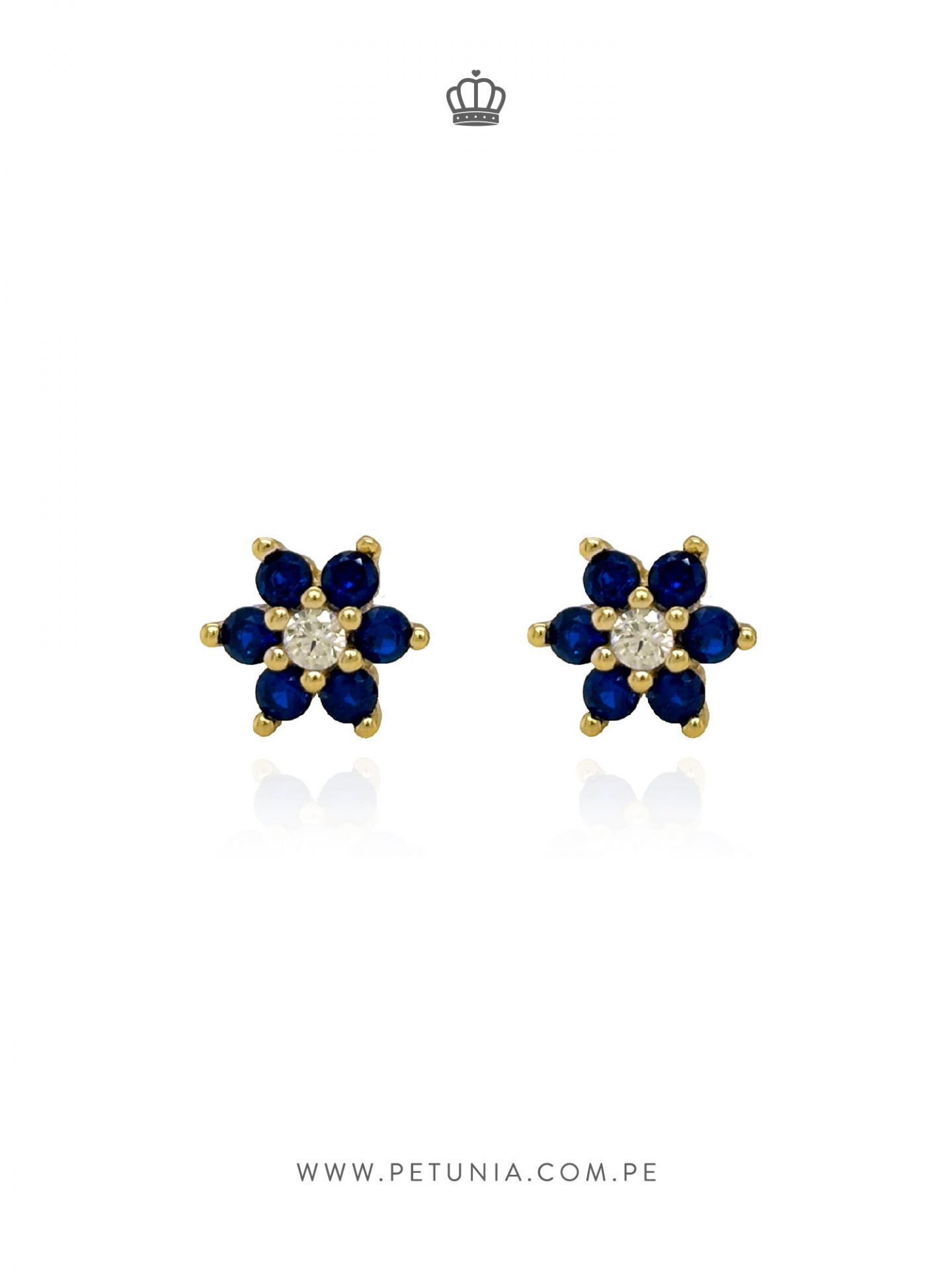 aretes roseta azul dorado