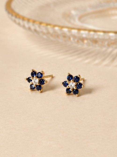 Aretes Roseta azul dorado