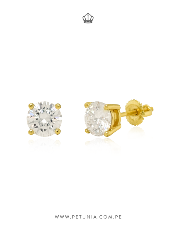 Aretes Stud Moissanita Dorado 6 mm - Imagen 3