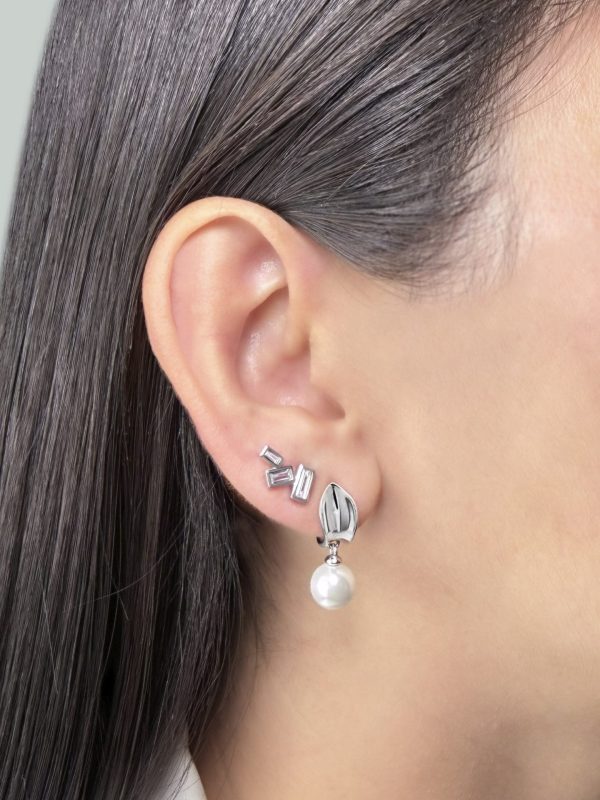 Aretes Hoja perla plata