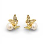 Aretes Mariposa perla dorado