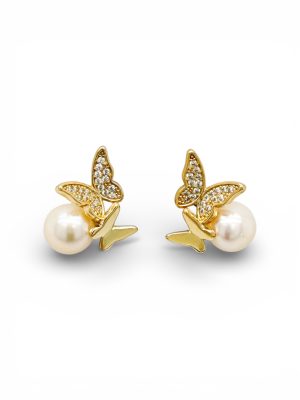 Aretes Mariposa perla dorado