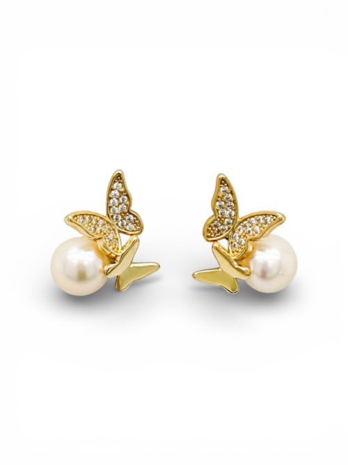 Aretes Mariposa perla dorado