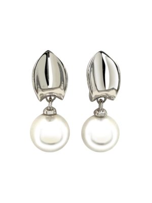 Aretes Hoja perla plata
