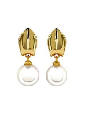 Aretes Hoja perla dorado