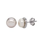 Aretes Media perla plata