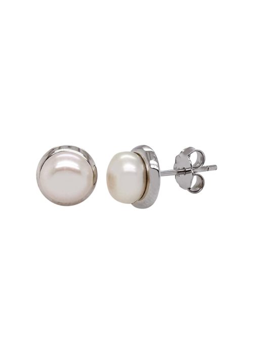 Aretes Media perla plata
