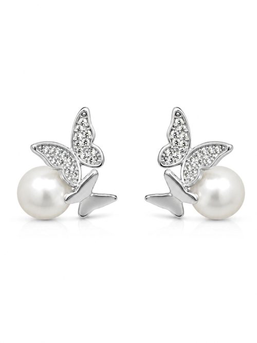 aretes doble mariposa perla plata Aretes Mariposa perla